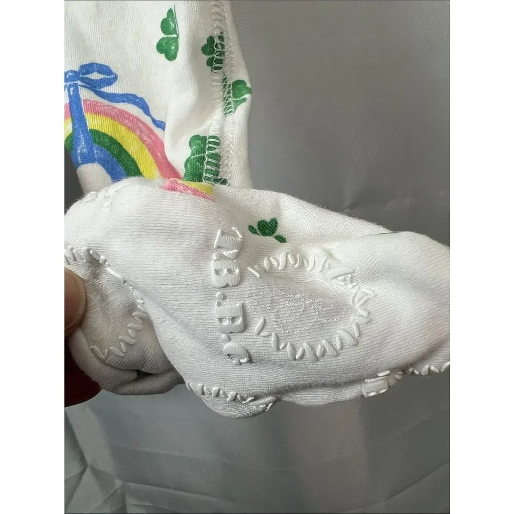 The Beaufort Bonnet Company shamrock bows and rainbows print footie NWOT o/3 m